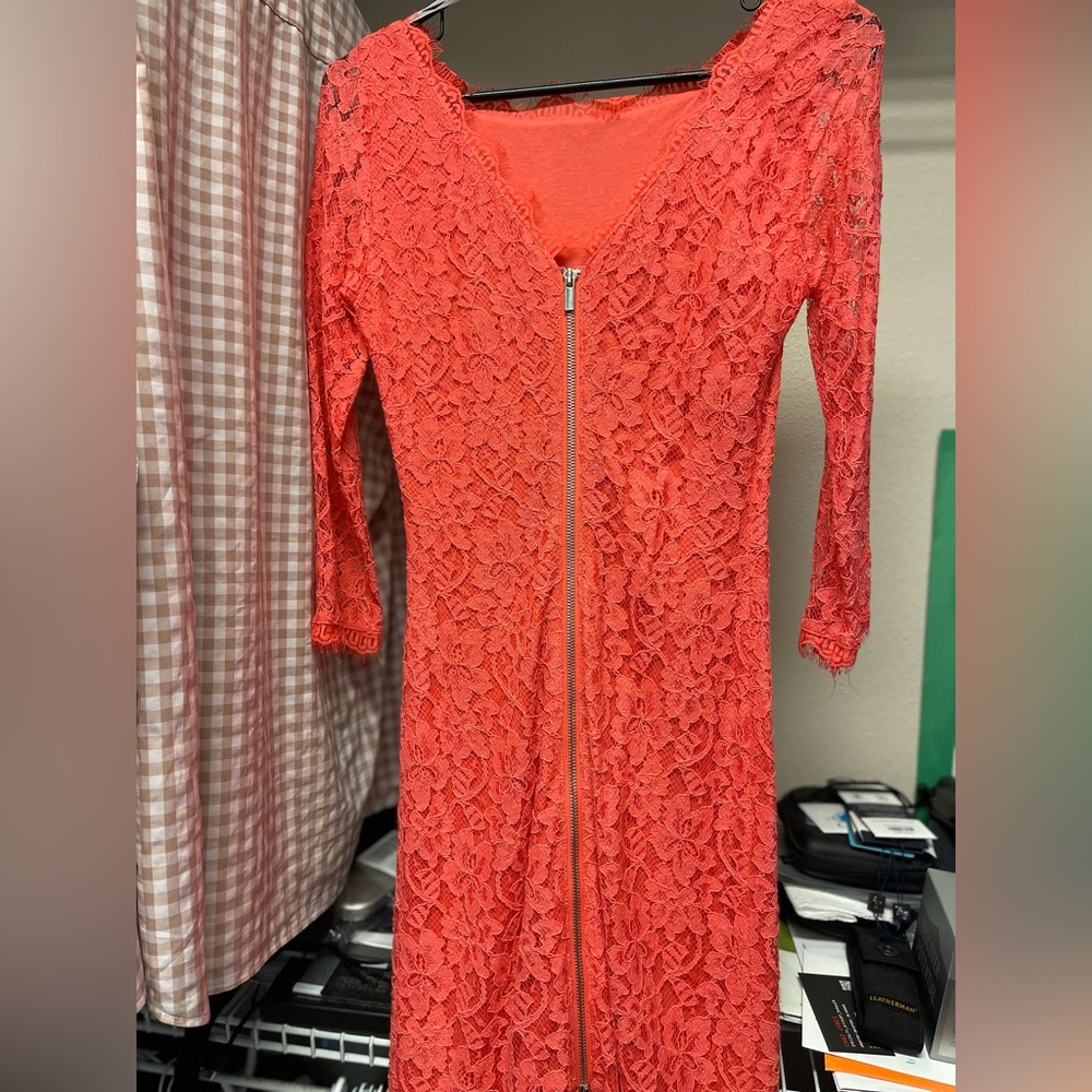 Coral lace DVF dress